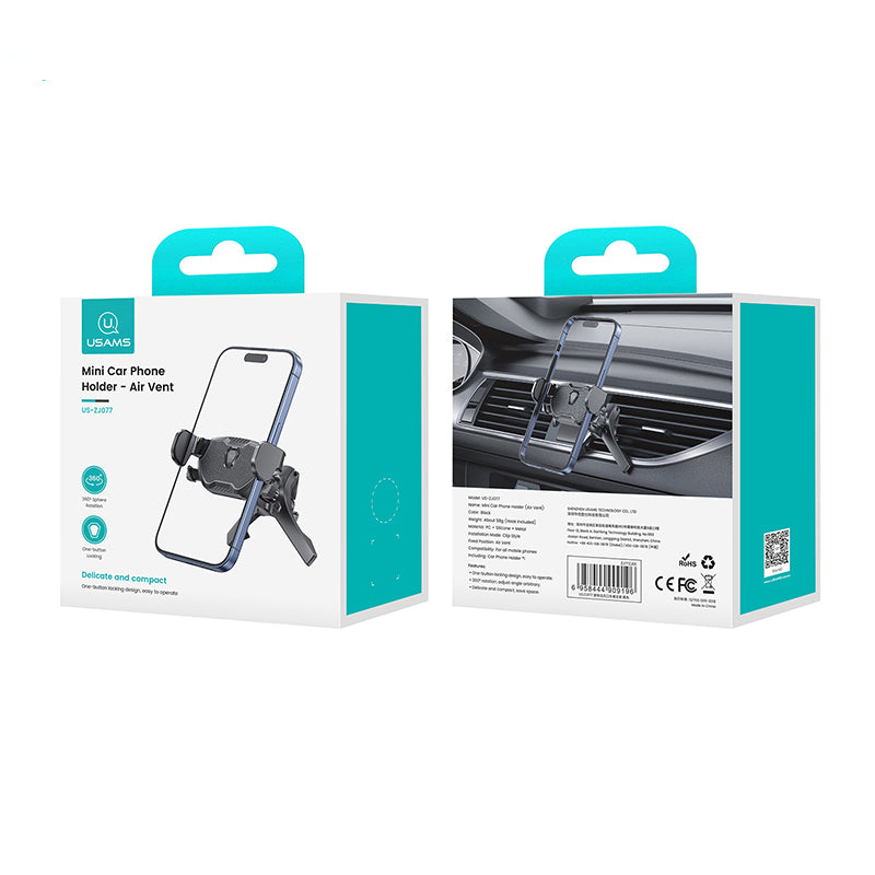 USAMS ZJ077 Mini Car Phone Holder Air Vent Mobile Phone Mount Stand for 4.7-6.9 inch Phone USAMS ZJ077 Mini Car Phone Holder Air Vent Mobile Phone Mount Stand for 4.7-6.9 inch Phone